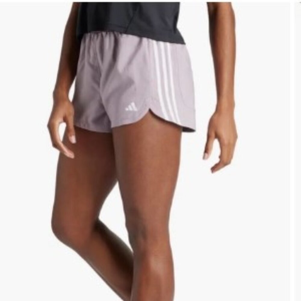 Adidas Pacer High Waist Training 3-Stripes Woven Shorts in Lilac